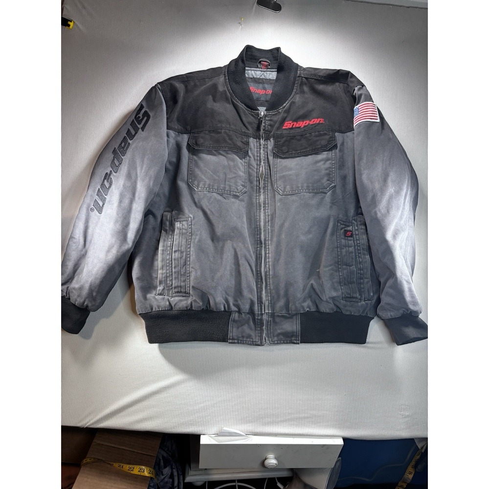 Snap On Tools Heavy Canvas Bomber Jacket Quilt Lined Colorblock Mechanic 2XL EUC